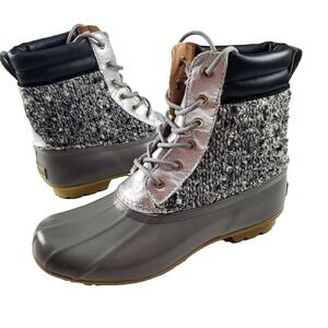 Sam Edelman Women's Caldwell Silver‎ Tweed Waterproof Snow Rain Boots US Size 6